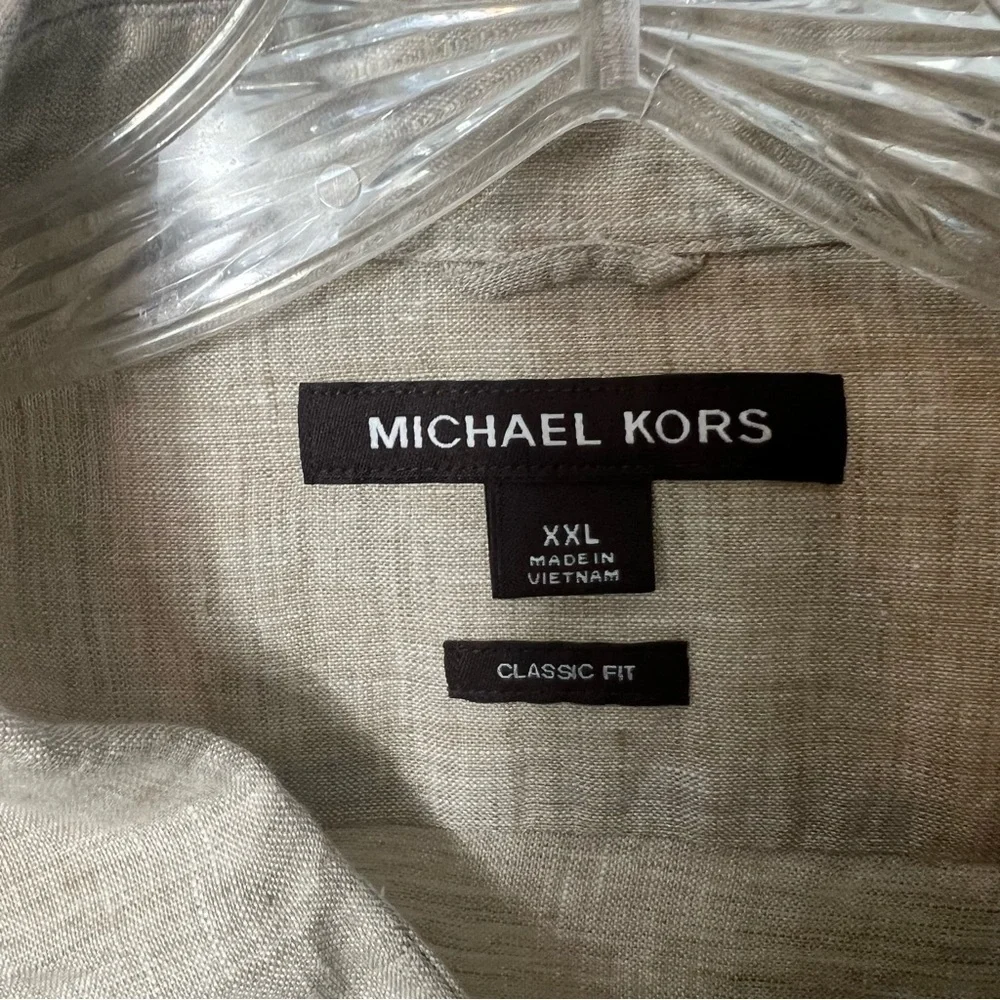 MICHAEL KORS Linen Long Sleeve Shirt in Tan Size XXL